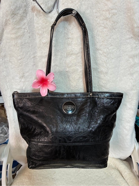 Coach Handbags - Coach Black Leather Tote with Logo Patch